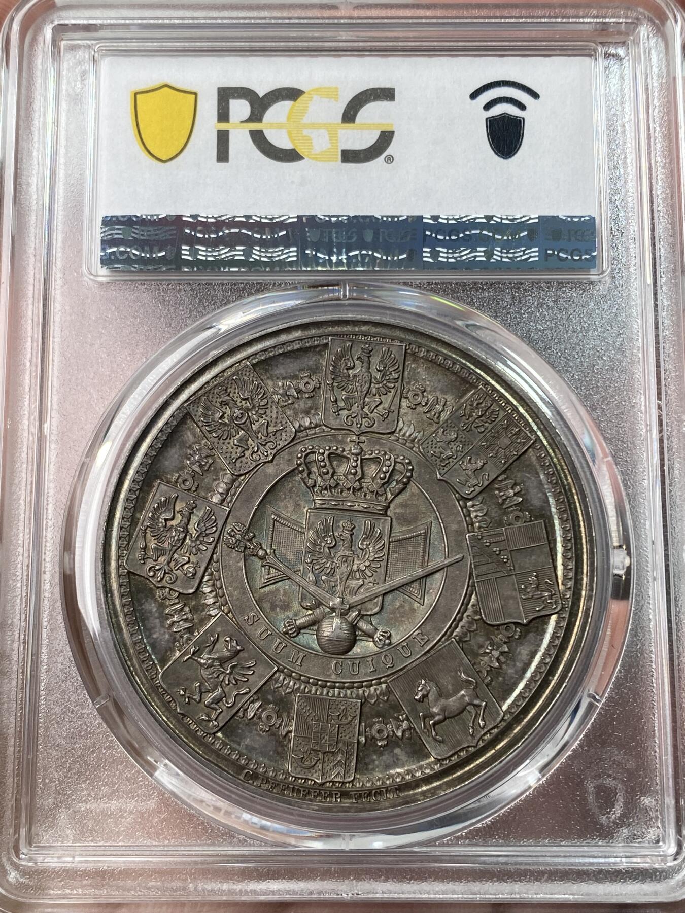 万国钱币拍卖第053期【万国秋季大拍上●周五周六两场连拍】 PCGS SP63 1840年德国普鲁士威廉四世克承大统继国王位加冕纪念大银章 焕蓝彩加持 普鲁士经典名誉加冕系列的开山之作 后续的威廉一世 二世均以此设计为蓝本