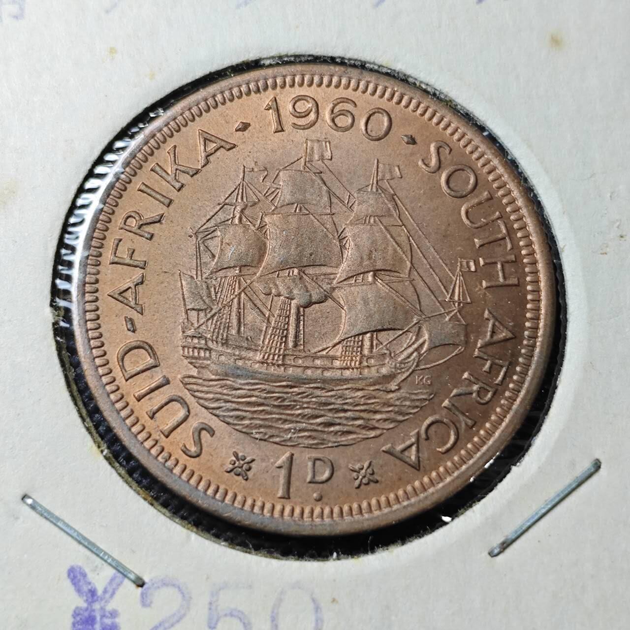 KK钱币收藏小铺  第356场  2月预留时间 周末发货  1960英属南非1便士铜币