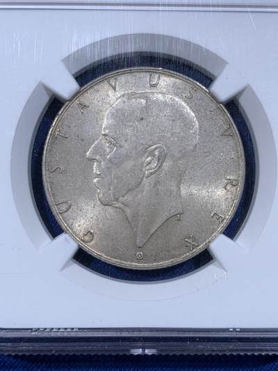 《竞宝斋》第430场 周日，周一，周二 3场连拍 （全场包邮） NGC MS63 瑞典1938年古斯塔夫五世2克朗银币 15克 31mm 早期800银 高银版 原光好品