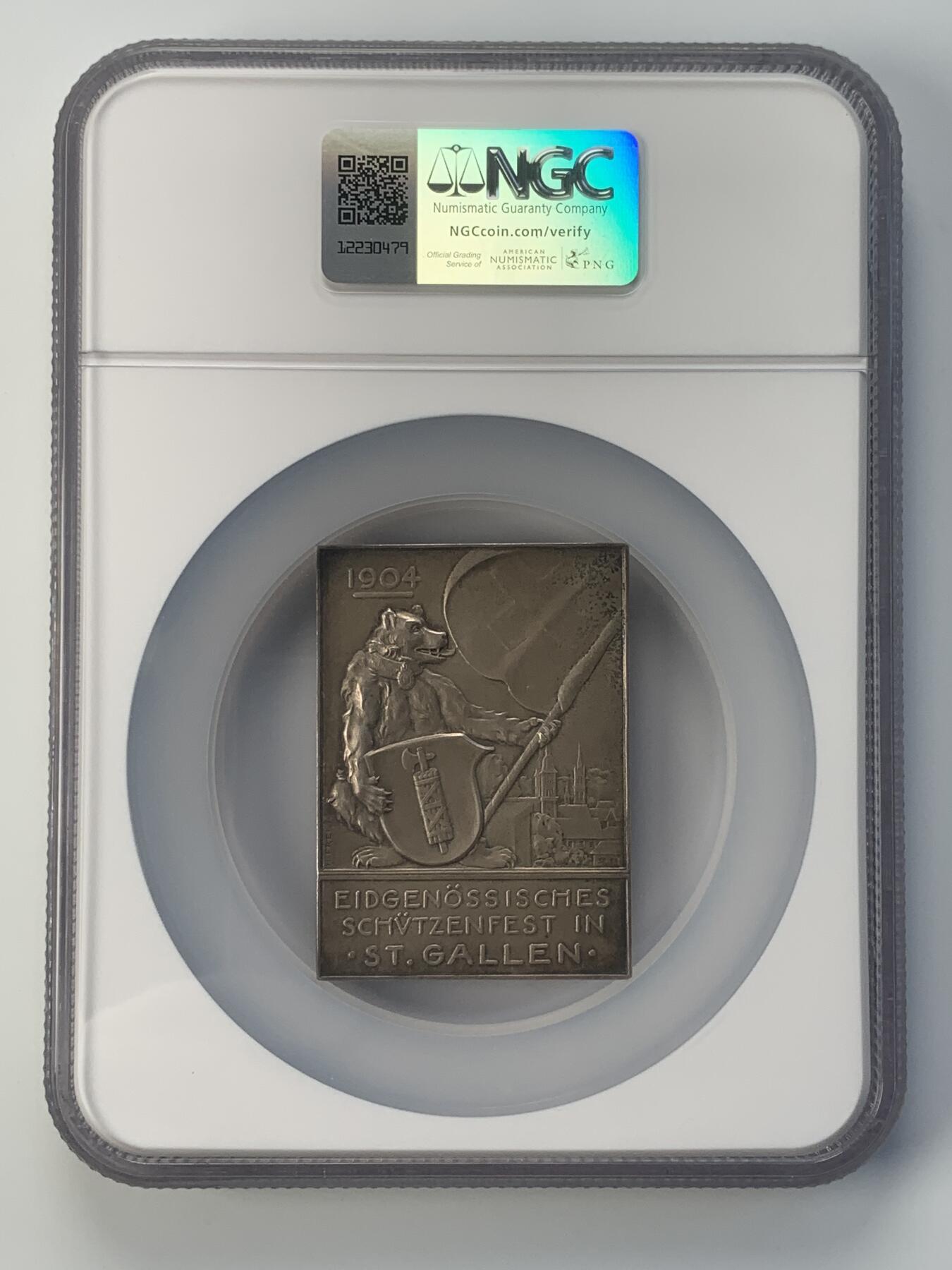 掌中浮雕-藏着的欧洲第038场 NGC MS64 : 1904年瑞士圣加伦射击节银章，45×63mm