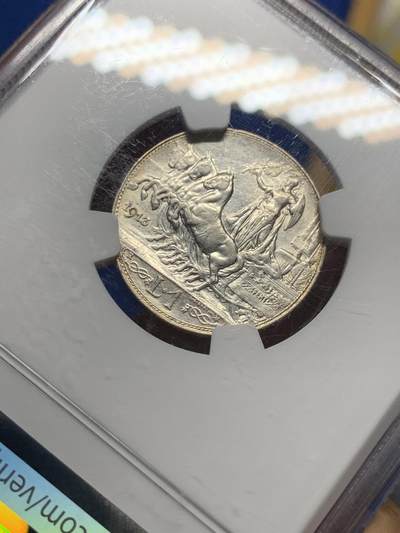 《竞宝斋》第430场 周日，周一，周二 3场连拍 （全场包邮） NGC AU55 意大利1913年四架马车女战神1里拉银币 少见圈版