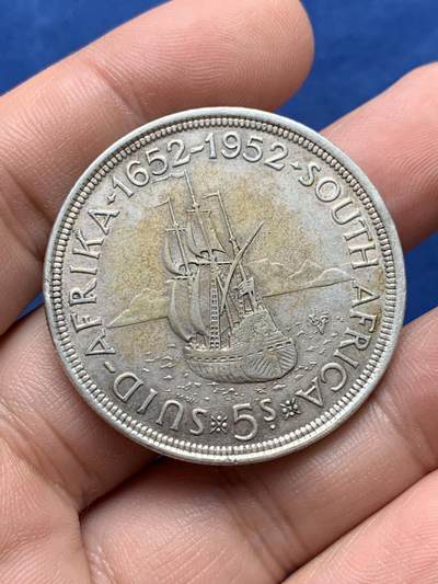 《竞宝斋》第430场 周日，周一，周二 3场连拍 （全场包邮） 南非1952年发现开普敦建城300周年5先令银币