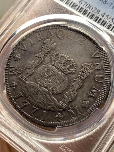 《竞宝斋》第430场 周日，周一，周二 3场连拍 （全场包邮） PCGS XF45 墨西哥 1771-Mo FM 地球双柱8R银币 双面均匀包浆 长内齿挺漂亮