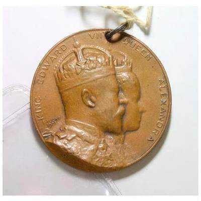 英国1902年 爱德华七世和皇后加冕礼高浮雕精制大铜章 40MM  - 英国1902年 爱德华七世和皇后加冕礼高浮雕精制大铜章 40MM 