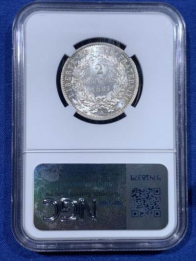《竞宝斋》第430场 周日，周一，周二 3场连拍 （全场包邮） NGC MS64 法国1887谷物女神2法郎银币，经典谷物女神头像，暴力霜银转光，底板丝滑。2法郎流通充分，高分非常难得，记录更高仅7枚，ms60分书价150美金。