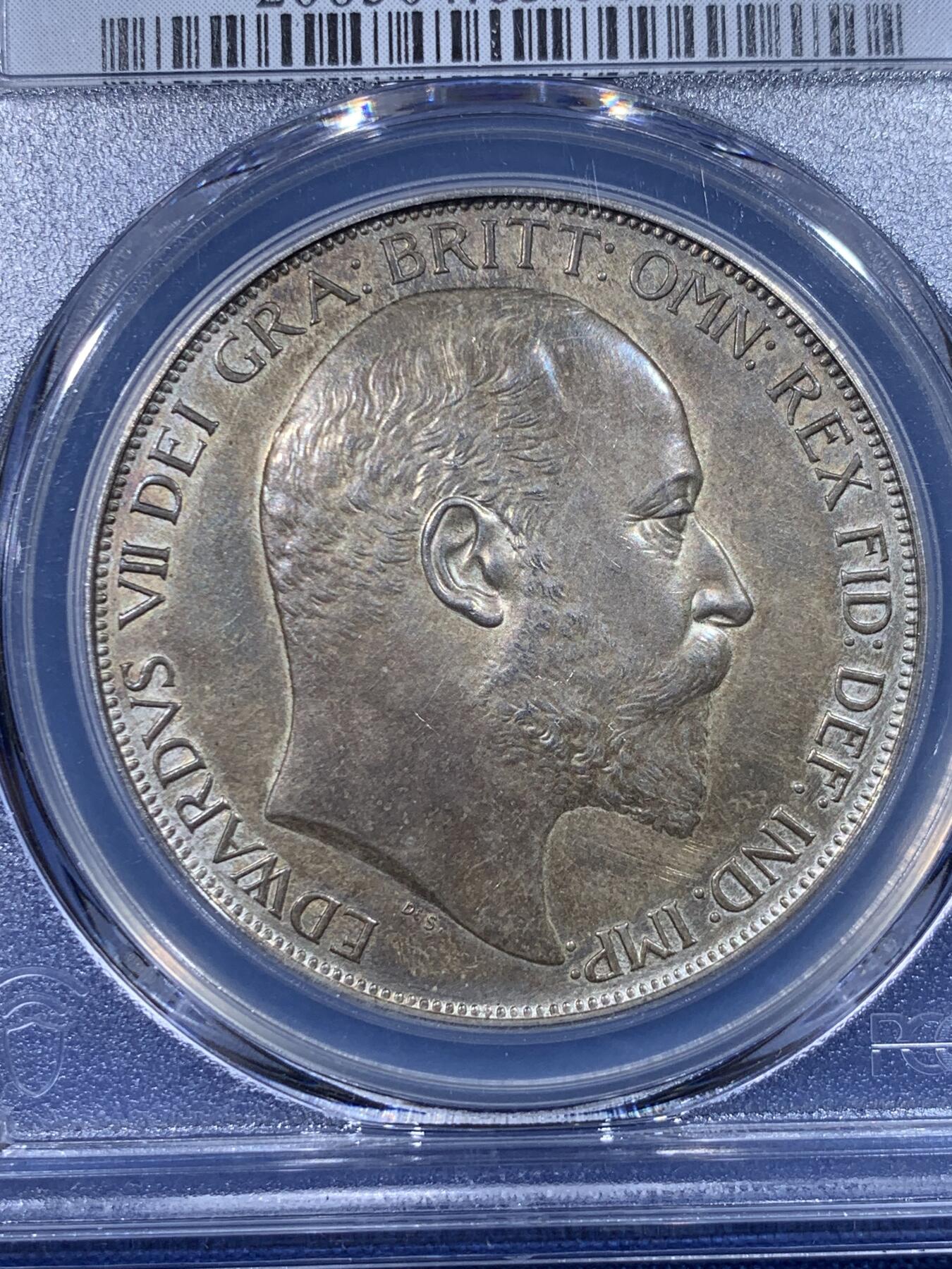 《竞宝斋》第430场 周日，周一，周二 3场连拍 （全场包邮） PCGS PR63Matte 1902年英国爱德华七世马剑克朗大银币 百年包浆自然美丽 雕刻打制力度十足 精制Matte感 状态感人 珍藏佳品