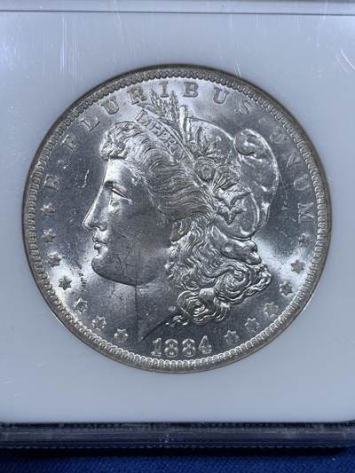 《竞宝斋》第430场 周日，周一，周二 3场连拍 （全场包邮） NGC MS63 美国1884年摩根银币，原光品相，搭配经典NGC小白盒，是收藏投资不二佳品