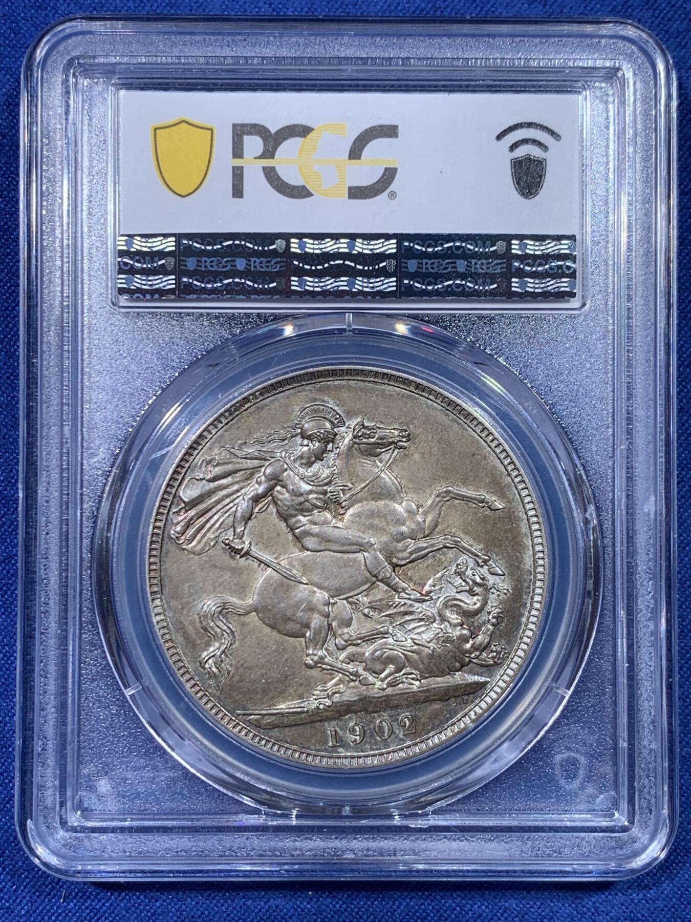 《竞宝斋》第430场 周日，周一，周二 3场连拍 （全场包邮） PCGS PR63Matte 1902年英国爱德华七世马剑克朗大银币 百年包浆自然美丽 雕刻打制力度十足 精制Matte感 状态感人 珍藏佳品
