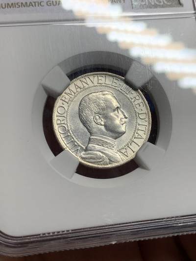 《竞宝斋》第430场 周日，周一，周二 3场连拍 （全场包邮） NGC AU55 意大利1913年四架马车女战神1里拉银币 少见圈版