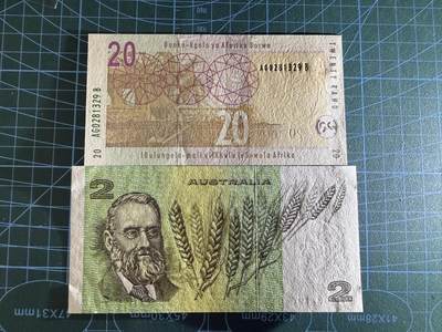【炜奕收藏】，第四十八期，多套港澳日本纸币 2009年南非20兰特&1979年澳大利亚2元，UNC/UNC-品相，包含无47