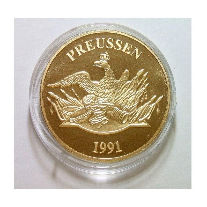 德国1991年 威廉一世统一德国+大炮鹰徽高浮雕精制大镀金章 40MM