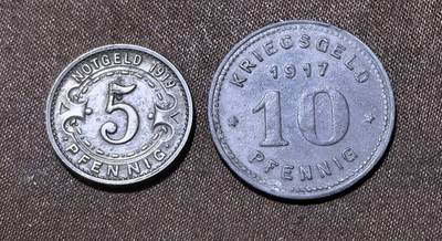 北京马甸外国币专卖第145期，外国币专场，陆续上拍，欢迎关注 德国帝国维滕5芬尼紧急代币（1919年）与维滕10芬尼战争代币（1917年）