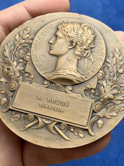 《竞宝斋》第430场 周日，周一，周二 3场连拍 （全场包邮） 名家G. PRVD’HOMME作品 1920年国民议会选举亚历山大·米勒兰先生为共和国总统纪念铜章 183克 71.5mm 丰饶角铜标 细节见图