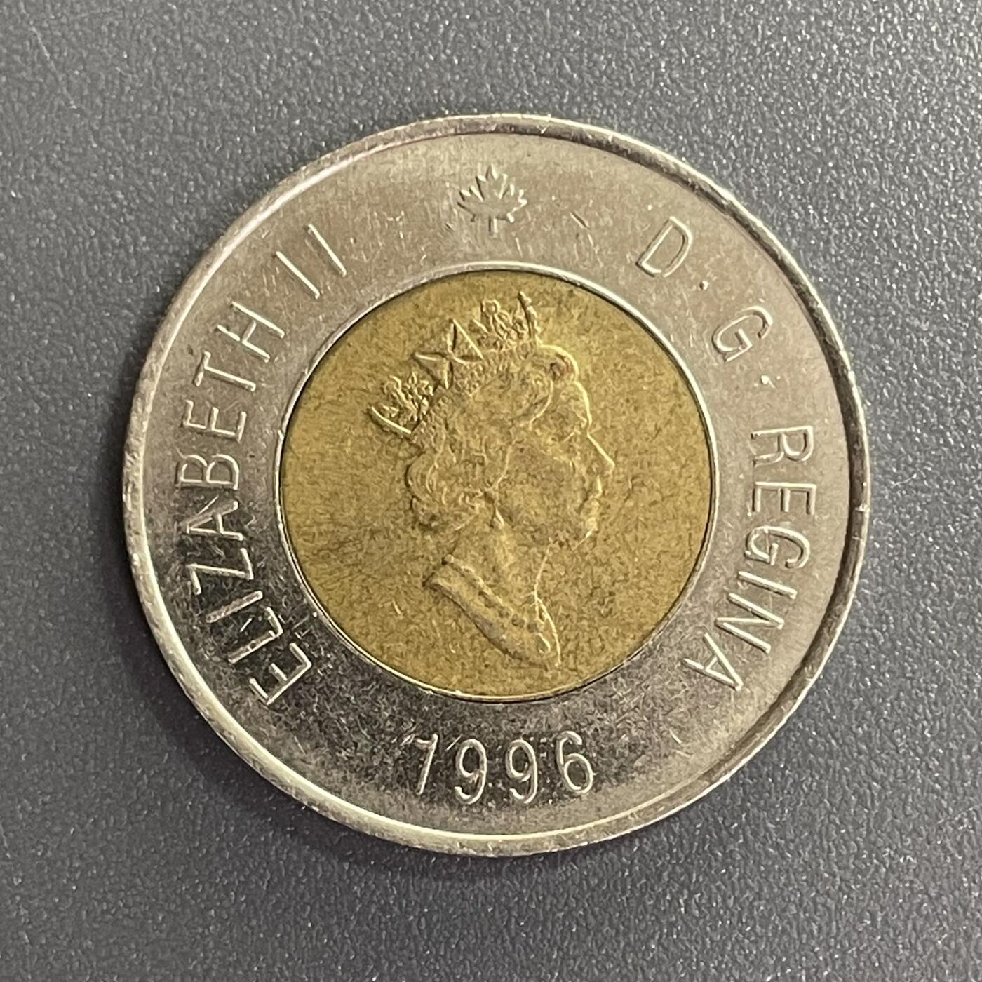 回流1019 加拿大🇨🇦1996年2加元双色币 北极熊