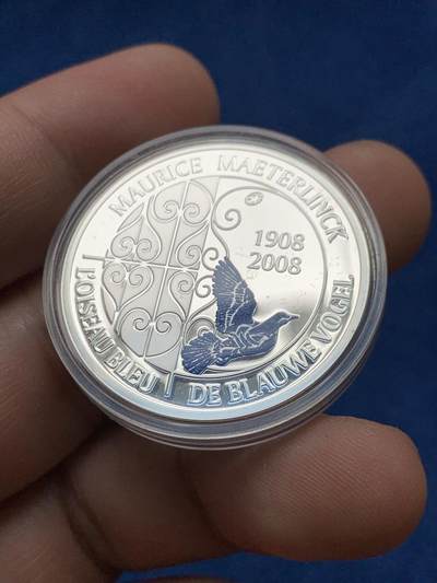 《竞宝斋》第430场 周日，周一，周二 3场连拍 （全场包邮） 比利时 2008年发行 纪念剧作家小蓝鸟百年精制币 面值10欧 ，发行2万套。带证书