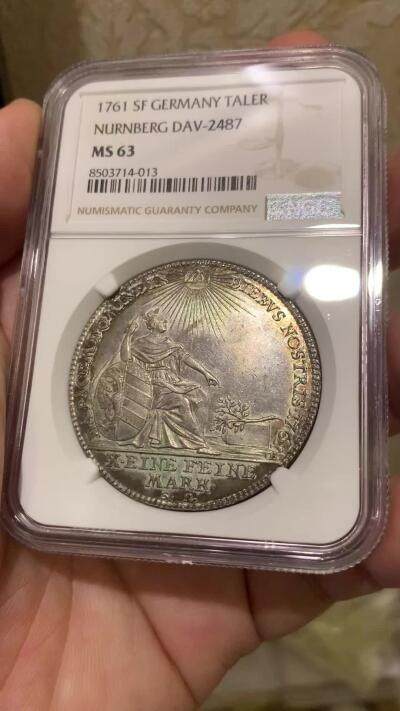《竞宝斋》第430场 周日，周一，周二 3场连拍 （全场包邮） 冠军分 NGC MS63 德国 1761年  纽伦堡帝国自由城  弗朗茨一世 坐人 双头鹰 泰勒大银币 独年发型 极好状态