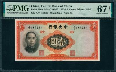 上海炎玺拍卖2025年10月首拍 - 1936年中央銀行民國二十五年印壹圓