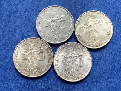 《竞宝斋》第430场 周日，周一，周二 3场连拍 （全场包邮） 四枚一组 墨西哥1968年25比索奥运纪念银币 总重约90克