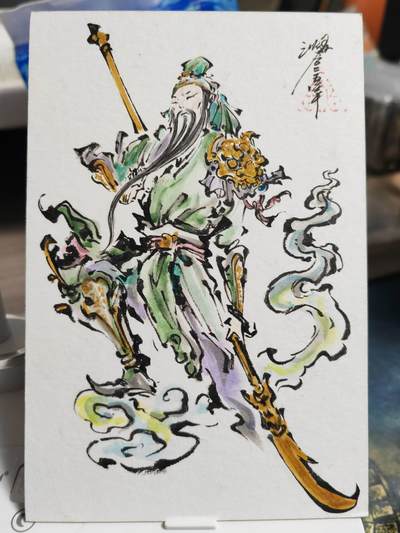 阳大大卡牌拍卖第77期（持续收拍品，周五晚上九点截拍，进群福利早知道） - 【手绘卡】启读文化 沈鑫 关圣帝君 金线勾勒 题材罕见 大卡中为数不多的精绘 细节满满，收藏圈的大佬都懂，尤为珍贵，可遇不可求