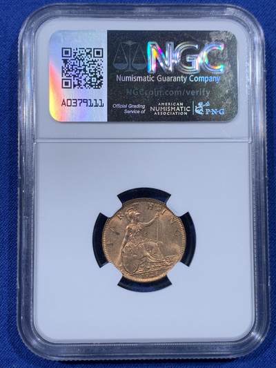 《竞宝斋》第430场 周日，周一，周二 3场连拍 （全场包邮） NGC MS64RB 英国1928年乔治五世一法新铜币，原光状态，铜光很足，辅币流通充分，高分难得