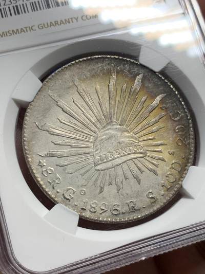 《竞宝斋》第430场 周日，周一，周二 3场连拍 （全场包邮） NGC MS61 墨西哥 1896/1GO/AS 鹰洋8R银币 少见骑字版