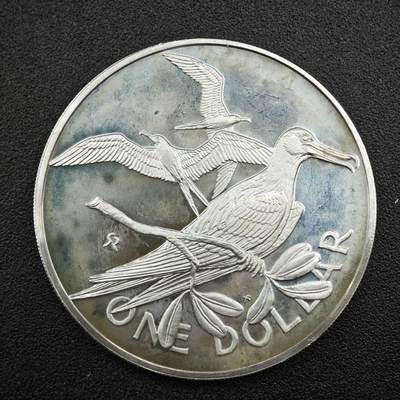 【淘币小摊】实时拍第七百六十九拍   银币套币场   满百包邮可预留二周 每周一统一发货   - 维尔京1973年军舰鸟一元精制银币重25.7克925银今日银价11.9克纯银价283