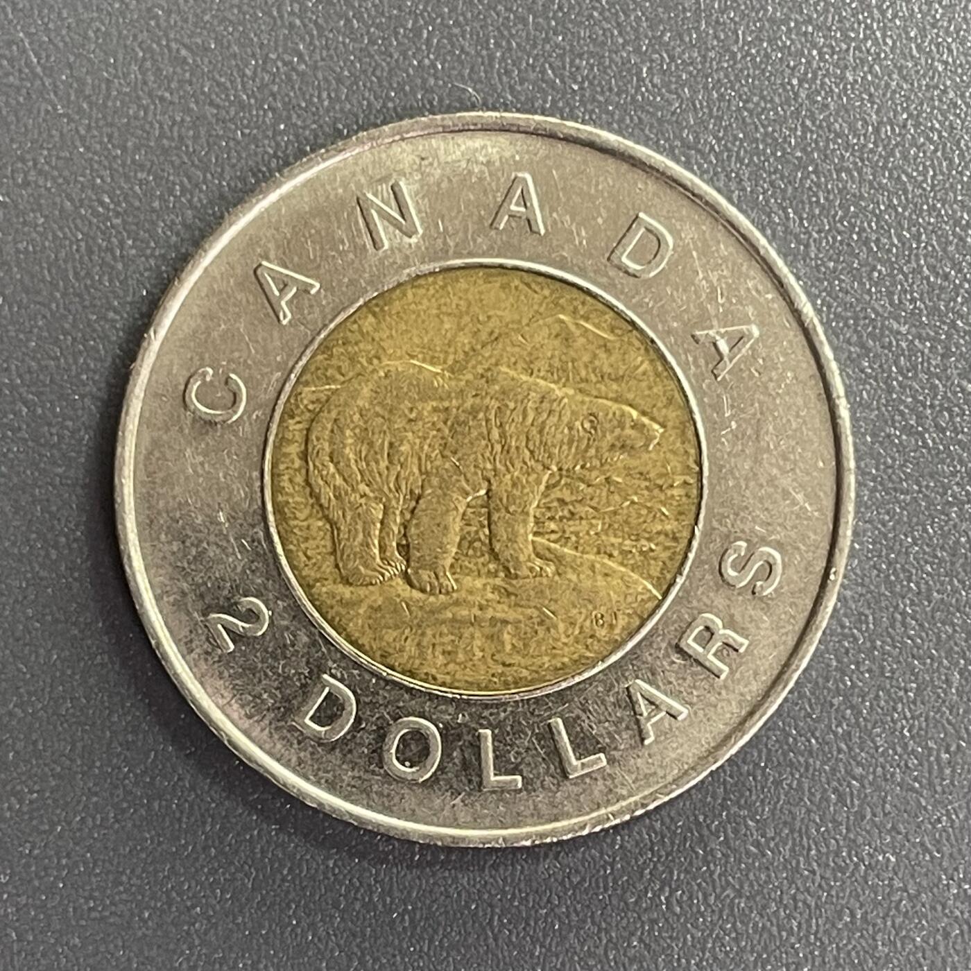 回流1019 加拿大🇨🇦1996年2加元双色币 北极熊