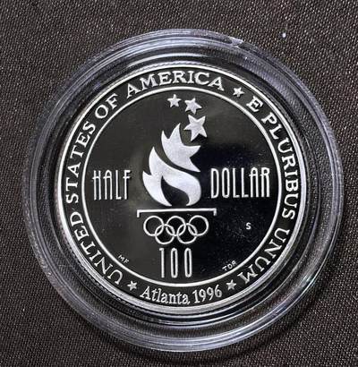 北京马甸外国币专卖第145期，外国币专场，陆续上拍，欢迎关注 Proof精制S版 游泳 美国1996年半美元 亚特兰大奥运会纪念币50分