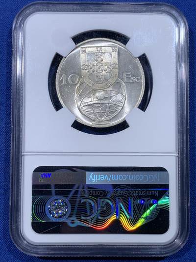 《竞宝斋》第430场 周日，周一，周二 3场连拍 （全场包邮） NGC MS63 葡萄牙1954年10埃斯库多大航海帆船银币 卷拆原光