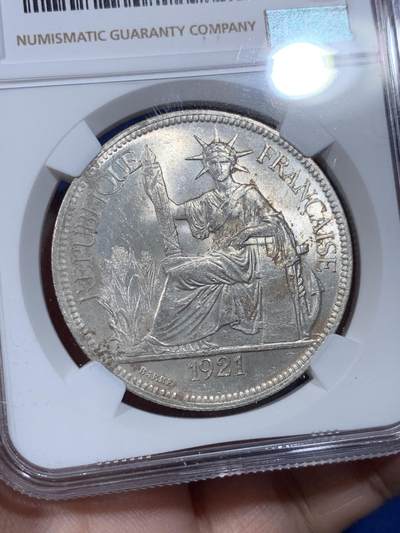 《竞宝斋》第430场 周日，周一，周二 3场连拍 （全场包邮） NGC UNCD 法属印支 1921H 坐洋 1皮亚斯特 银币 细节光度都不错