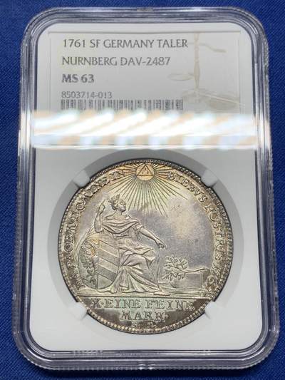 《竞宝斋》第430场 周日，周一，周二 3场连拍 （全场包邮） - 冠军分 NGC MS63 德国 1761年  纽伦堡帝国自由城  弗朗茨一世 坐人 双头鹰 泰勒大银币 独年发型 极好状态