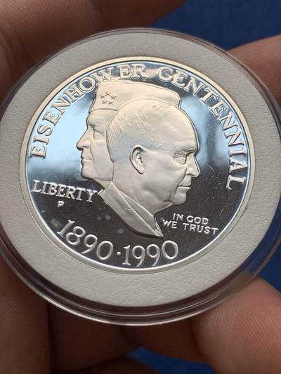 《竞宝斋》第430场 周日，周一，周二 3场连拍 （全场包邮） 美国1990年艾森豪威尔一百周年1美元精制大银币 900银 26.7克