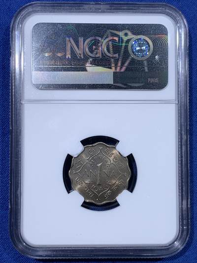 《竞宝斋》第430场 周日，周一，周二 3场连拍 （全场包邮） NGC MS64 英属印度1946年B版1安娜，有彩色光泽，适合自藏。