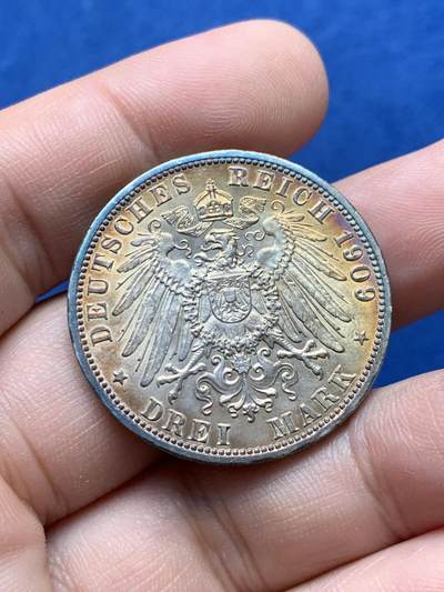 《竞宝斋》第430场 周日，周一，周二 3场连拍 （全场包邮） 德国 1909年 巴登弗雷德希二世 3马克银币 包浆艳丽 细节见图