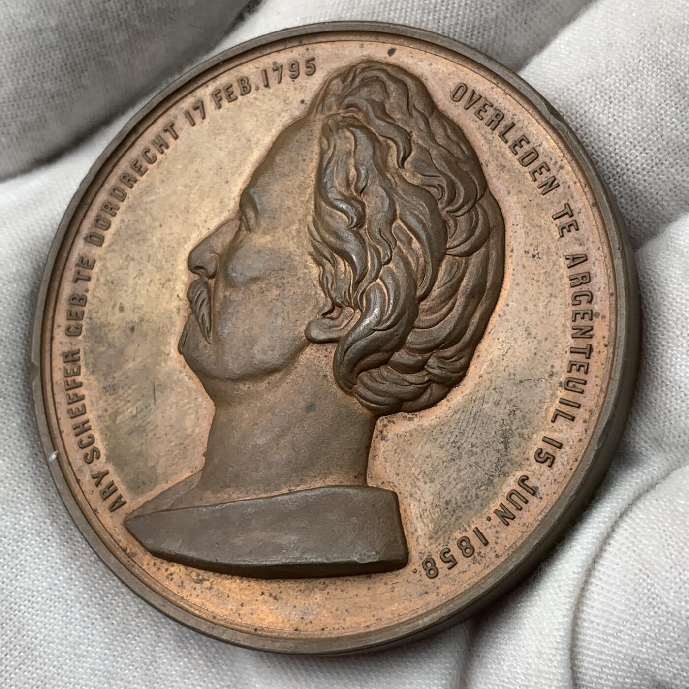 掌中浮雕-藏着的欧洲第038场 1862年荷兰画家Ary Scheffer雕像在Dordrecht揭幕铜章，58mm