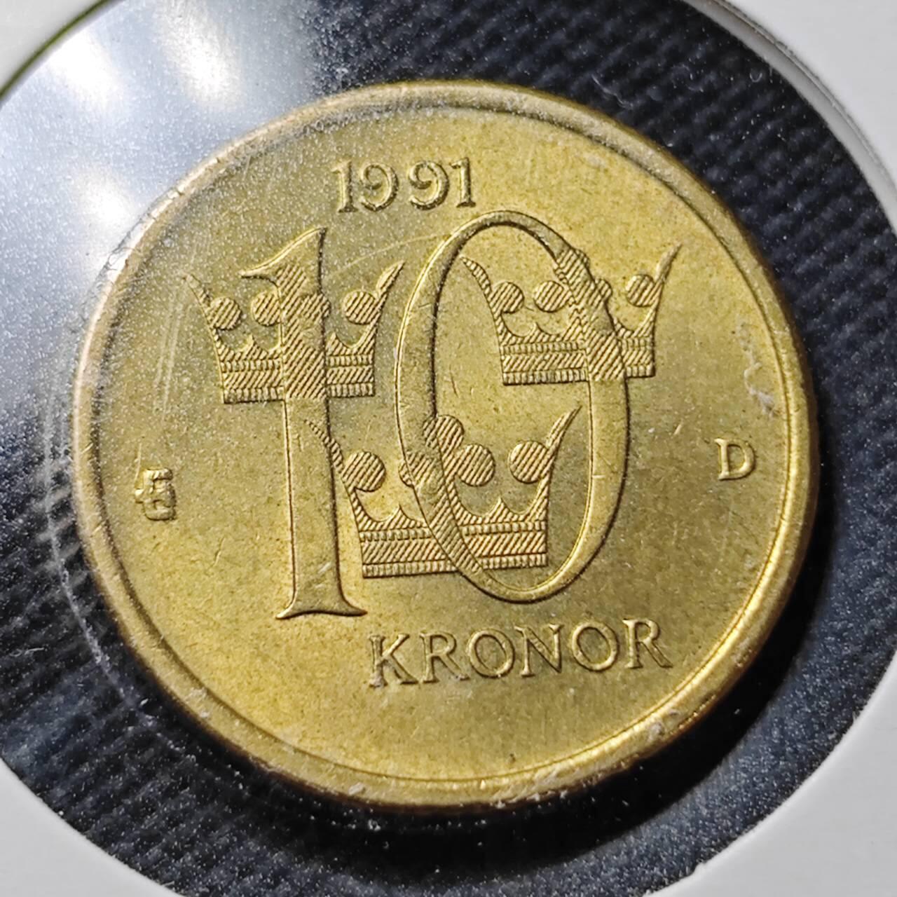 KK钱币收藏小铺  第356场  2月预留时间 周末发货  1991瑞典10克朗