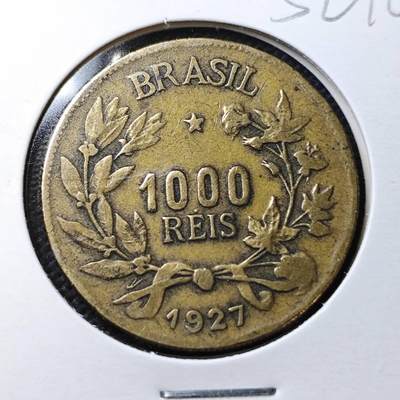 KK钱币收藏小铺  第356场  2月预留时间 周末发货 -  1927巴西1000瑞斯铜币
