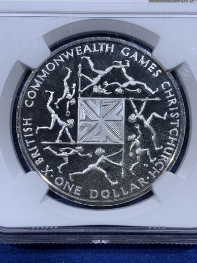 《竞宝斋》第430场 周日，周一，周二 3场连拍 （全场包邮） NGC PF67UC 新西兰1974年1元英联邦运动会精制纪念银币 28.28g 925银 发行量1.8w