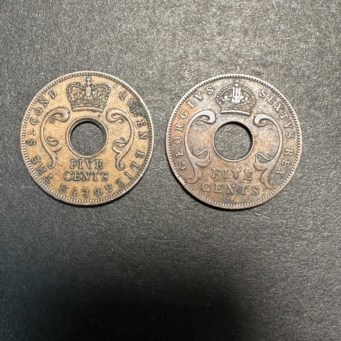 蒂克钱币-第45场 外国硬币散币 英属东非 1952/1957年 5分 铜币