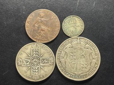 邮泉阁限时拍卖第三十二场 英国硬币专场（硬币在国外。请付邮费6元。） - 英国乔治五世国王1922年3银1铜