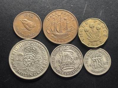 邮泉阁限时拍卖第三十二场 英国硬币专场（硬币在国外。请付邮费6元。） - 英国乔治六世国王1942年3银3铜
