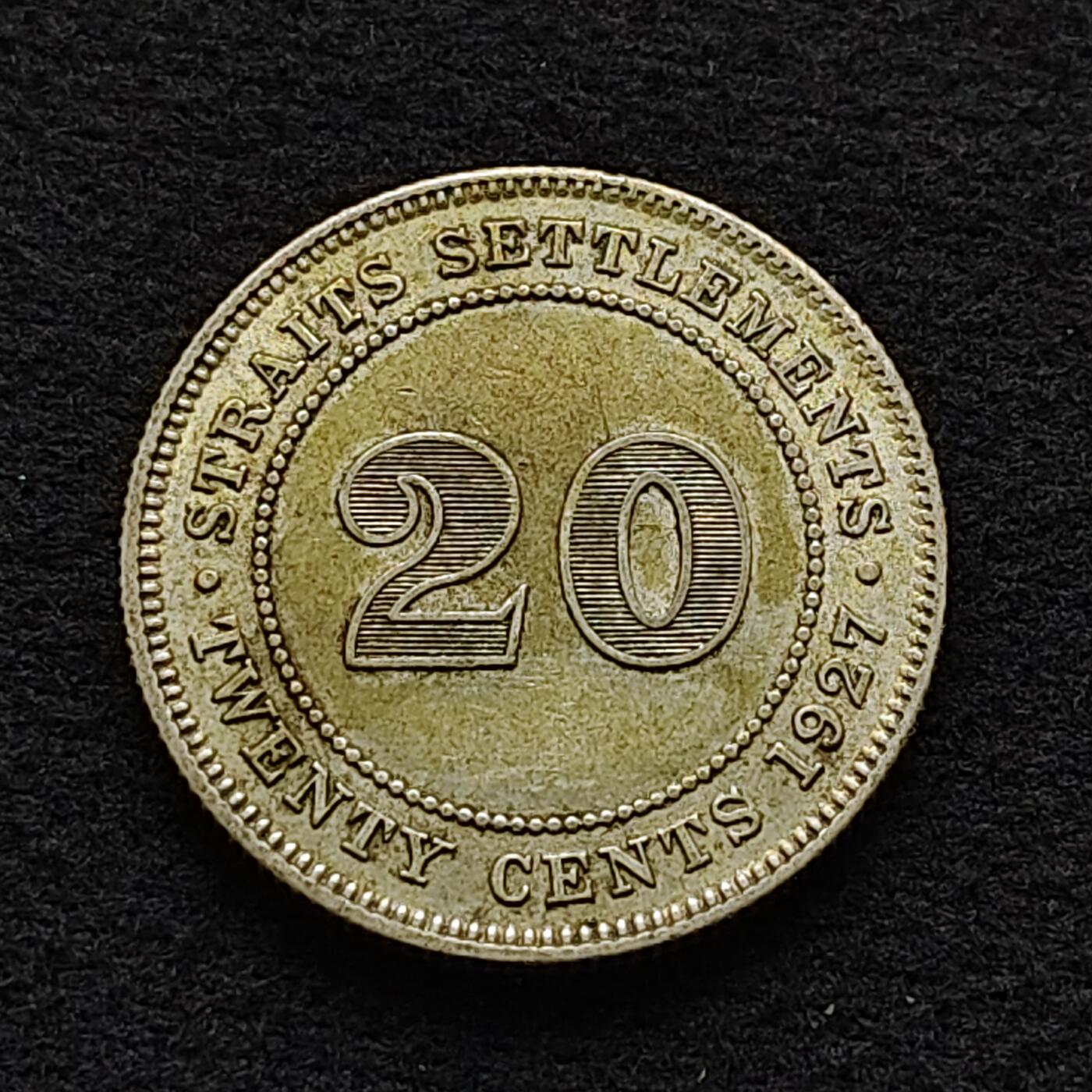 【全场包邮】纯粹捡漏拍470场（免费代拍第7场） 英属海峡1927年乔治五世20分（23.8毫米5.43克）银币