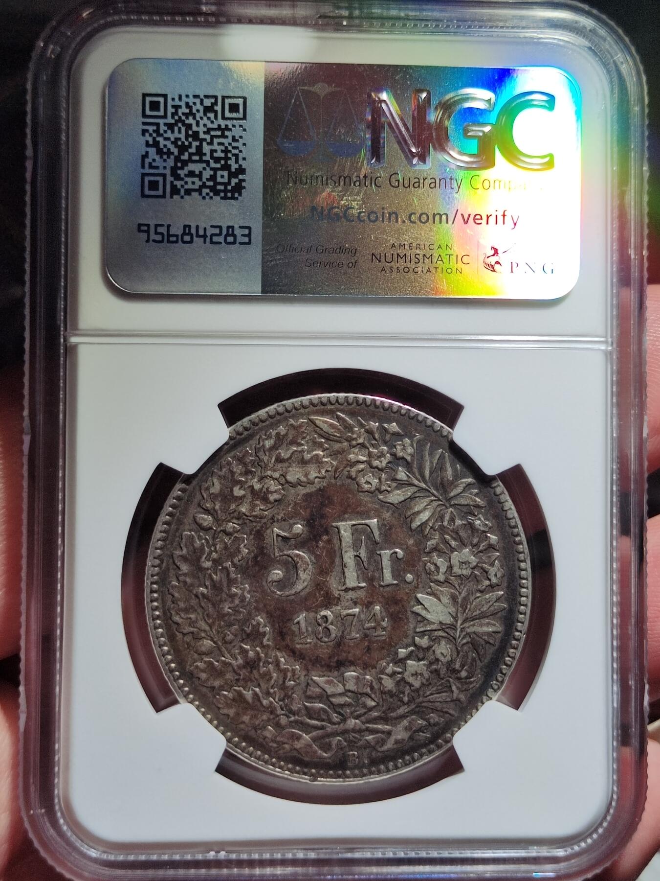 中外钱币第五场 NGC-XF45瑞士1874年5法郎B.少见版