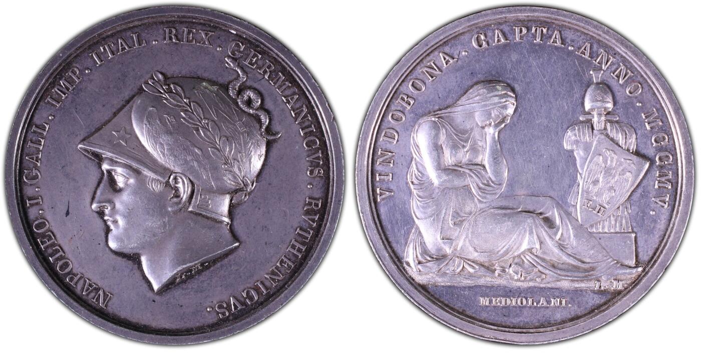 万国钱币拍卖第053期【万国秋季大拍上●周五周六两场连拍】 PCGS SP62 1805年法国拿破仑一世占领维也纳纪念大银章 原味欧洲淡彩原铸 银质罕见