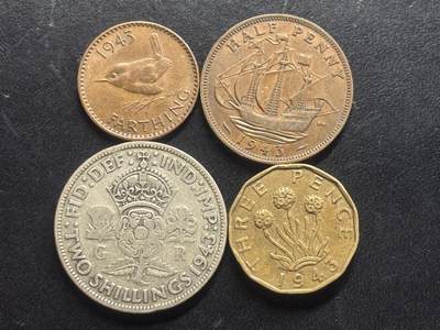 邮泉阁限时拍卖第三十二场 英国硬币专场（硬币在国外。请付邮费6元。） - 英国乔治六世国王1943年1银3铜