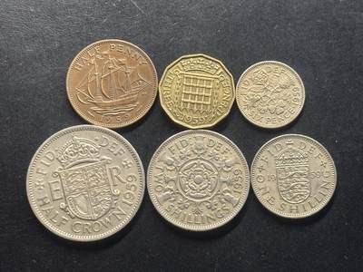 邮泉阁限时拍卖第三十二场 英国硬币专场（硬币在国外。请付邮费6元。） - 英国伊丽莎白二世女王1959年6枚
