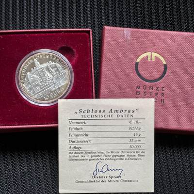 道一币馆币章第一百五十一场 - 原盒证 奥地利2002年安布拉斯宫10欧元精制纪念银币 获奖币