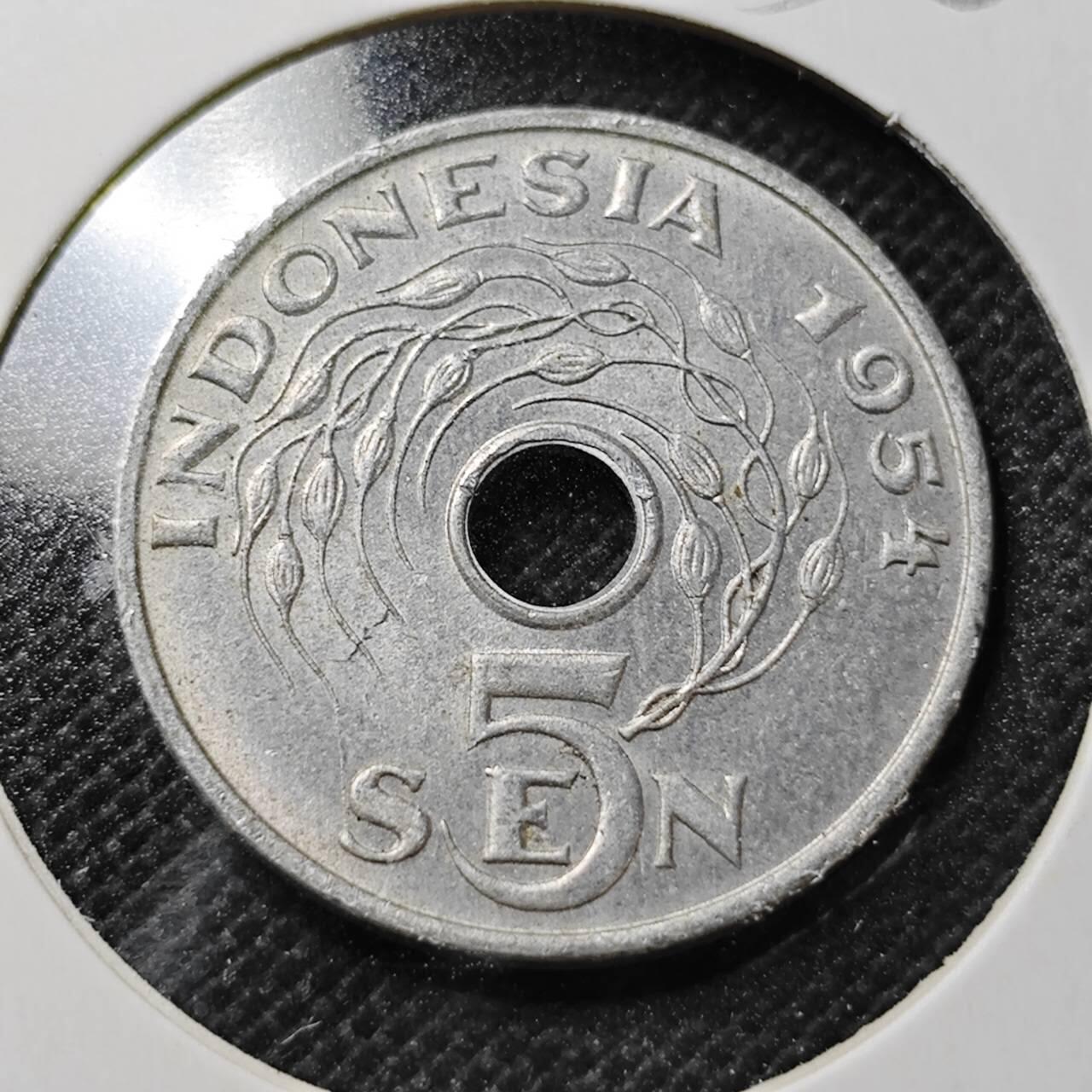 KK钱币收藏小铺  第356场  2月预留时间 周末发货  1954印度尼西亚5仙