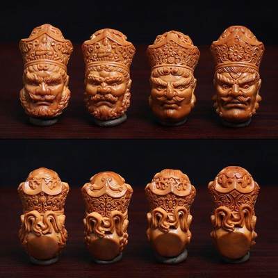 听雨轩（4）木竹专场 - 橄榄大籽 四大天王雕刻手串