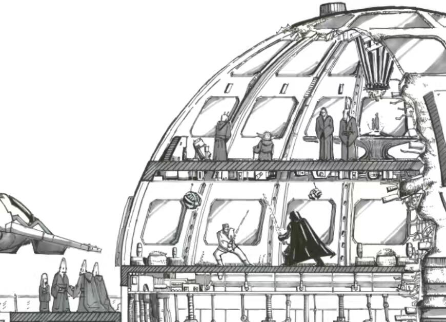 零元拍：歪歪亲笔签名星球大战系列作品装饰画《R2D2大厦》黑白版，作品尺寸：0.6X0.9M，超厚300g泛太克艺术纸，爱普生原装墨水艺术微喷，限量200张，每张均有艺术家亲笔签名及手写编号，不含装裱